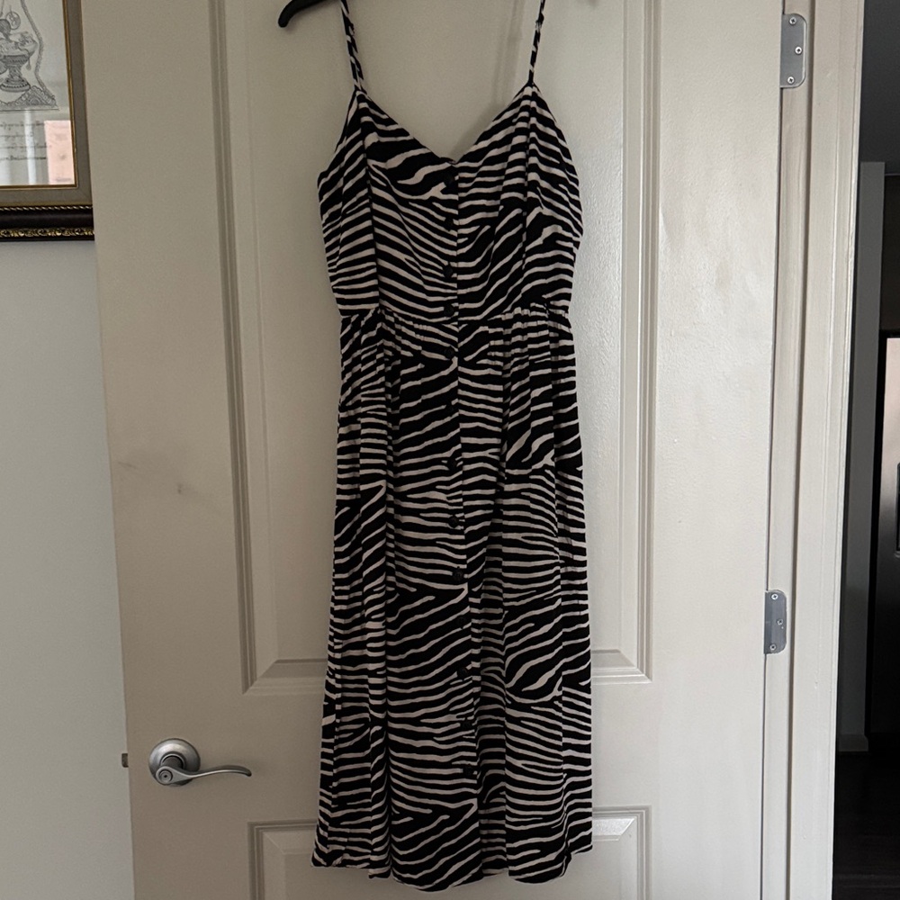 H&M Black & White Zebra-Print Midi Dress